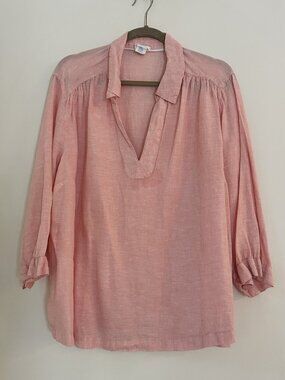 Vintage Sigrid Olsen 100% Linen Split V-Neck Tunic Top Coral Pink 2X